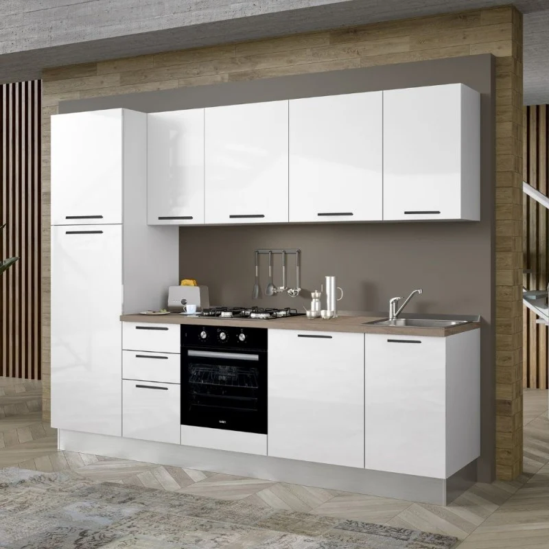 Cucina completa con lavastoviglie 270x217H colore bianco lucido - Folk