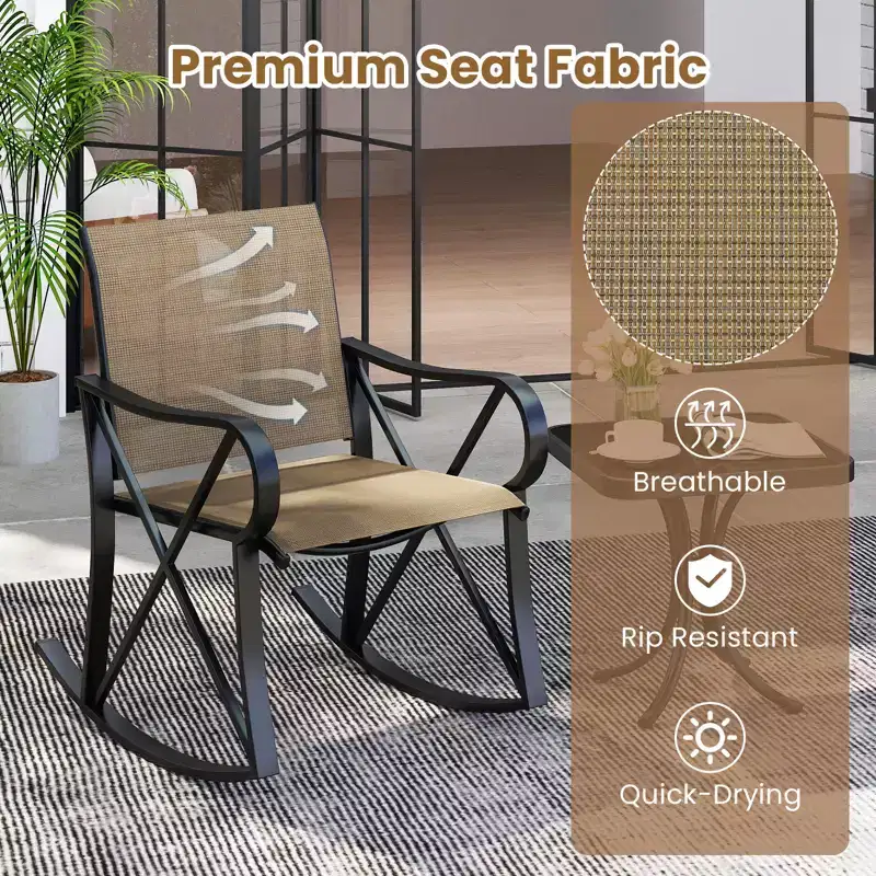 Ensemble de 3 pièces de mobilier de jardin Costway avec 2 fauteuils à bascule et 1 table d'appoint en verre trempé