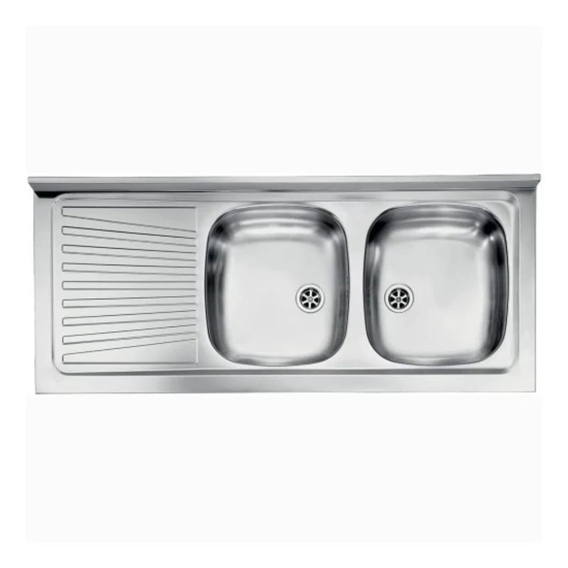 Lavello appoggio in acciaio inox 2 vasche e gocciolatoio sinistro 120x50 cm - Mondy