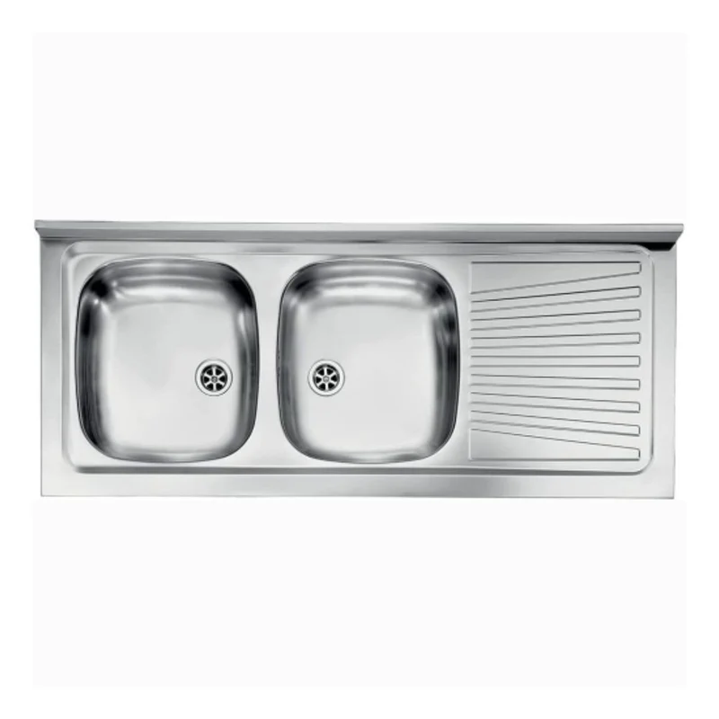 Lavello appoggio in acciaio inox 2 vasche e gocciolatoio destro 120x50 cm - Mondy