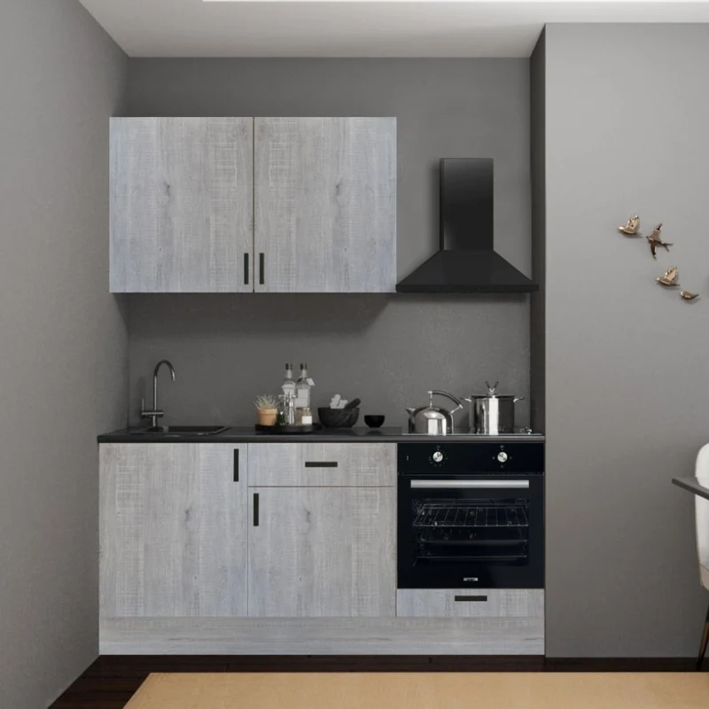 Cucina completa di elettrodomestici 180 cm colore rovere grigio chiaro - Benny