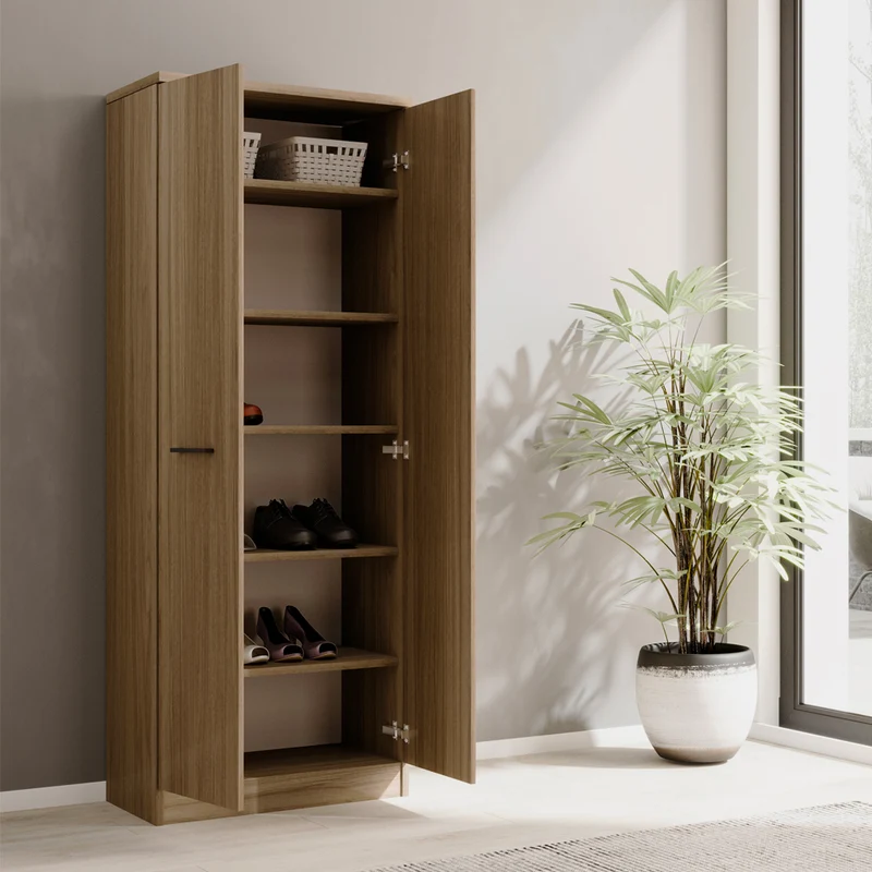 Armadio scarpiera con 2 ante e 5 ripiani colore noce 71x182H cm - Gabriella