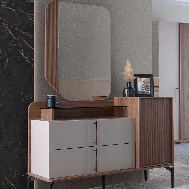 Camera da letto con letto contenitore e armadio con specchi colore beige e kaplan - Vega