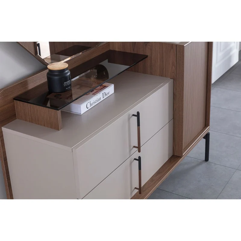 Camera da letto con letto contenitore e armadio con specchi colore beige e kaplan - Vega