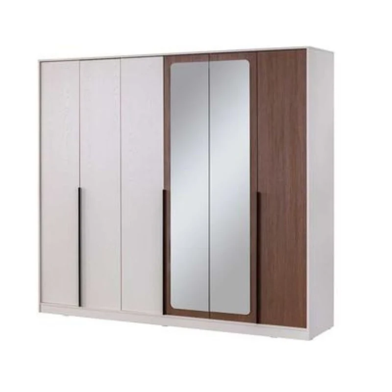 Camera da letto con armadio con specchi e letto contenitore colore beige - Piedra