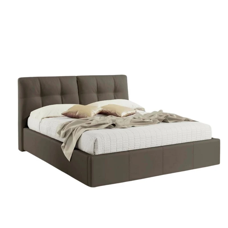 Camera da letto con armadio con specchi e letto contenitore colore beige - Piedra