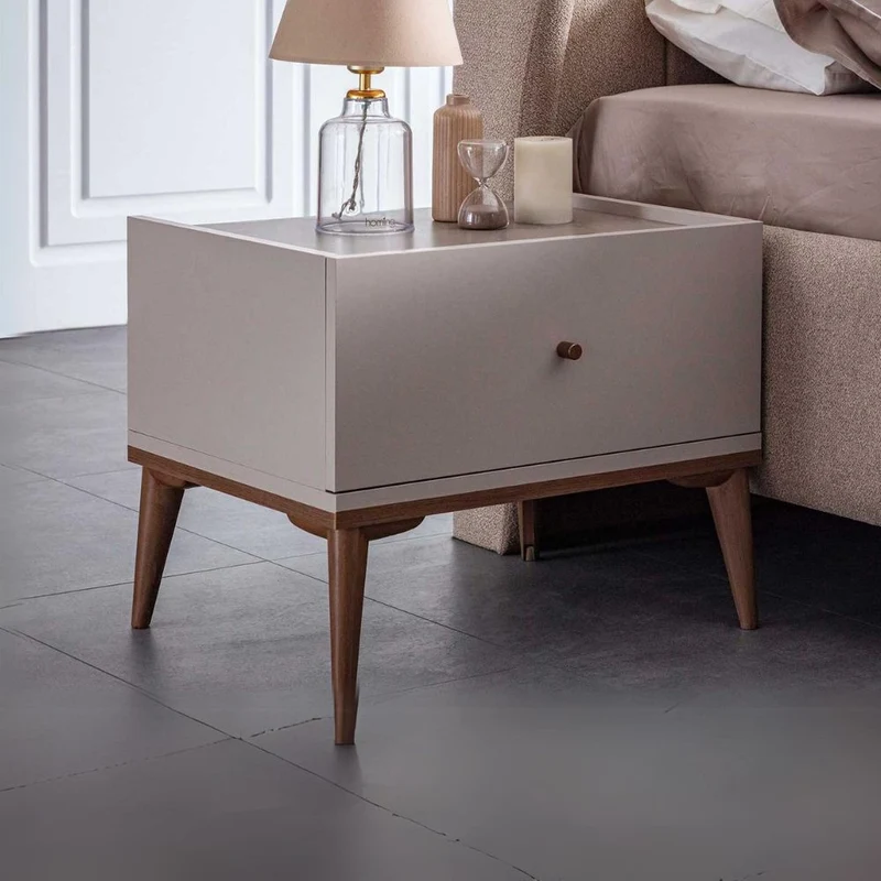 Camera da letto con armadio e letto contenitore colore grigio noce e caffè - Pastel