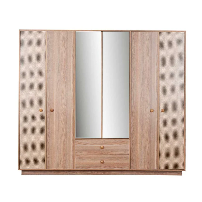 Camera da letto Natura colore rovere miele effetto vimini e armadio a specchio