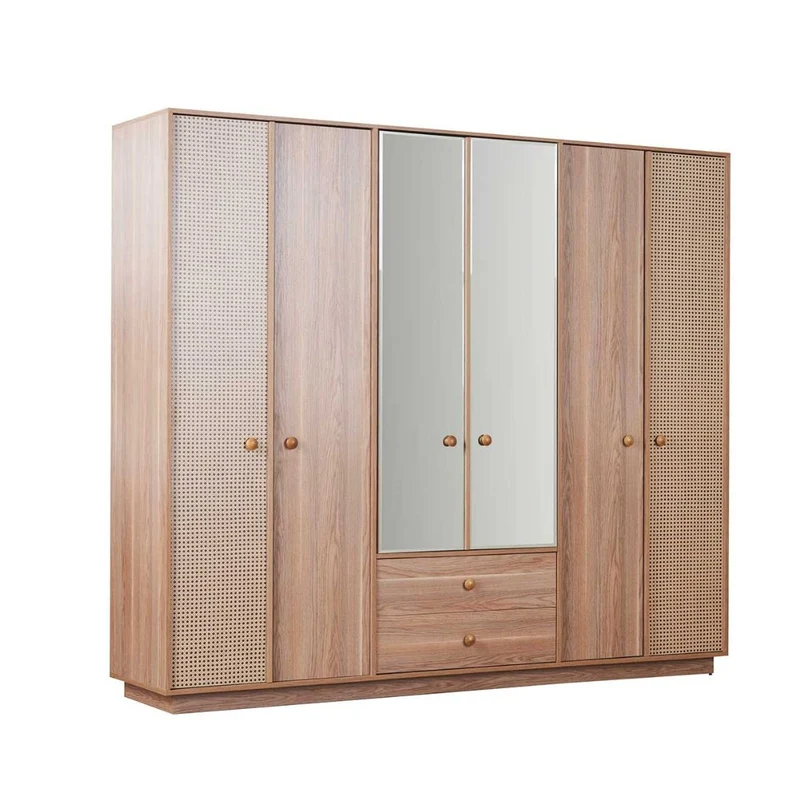 Camera da letto Natura colore rovere miele effetto vimini e armadio a specchio