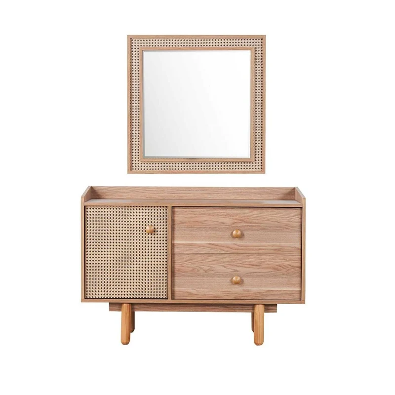 Camera da letto Natura colore rovere miele effetto vimini e armadio a specchio