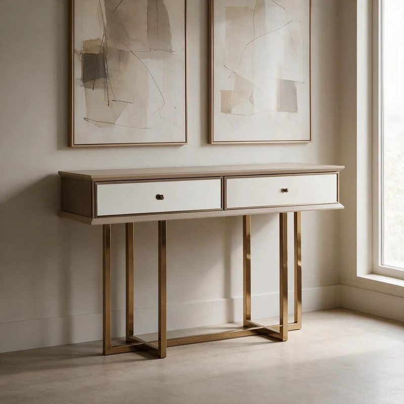 Dresser con gambe oro e 2 cassetti finitura vizon cream 140.4x80.3H cm - Eliza