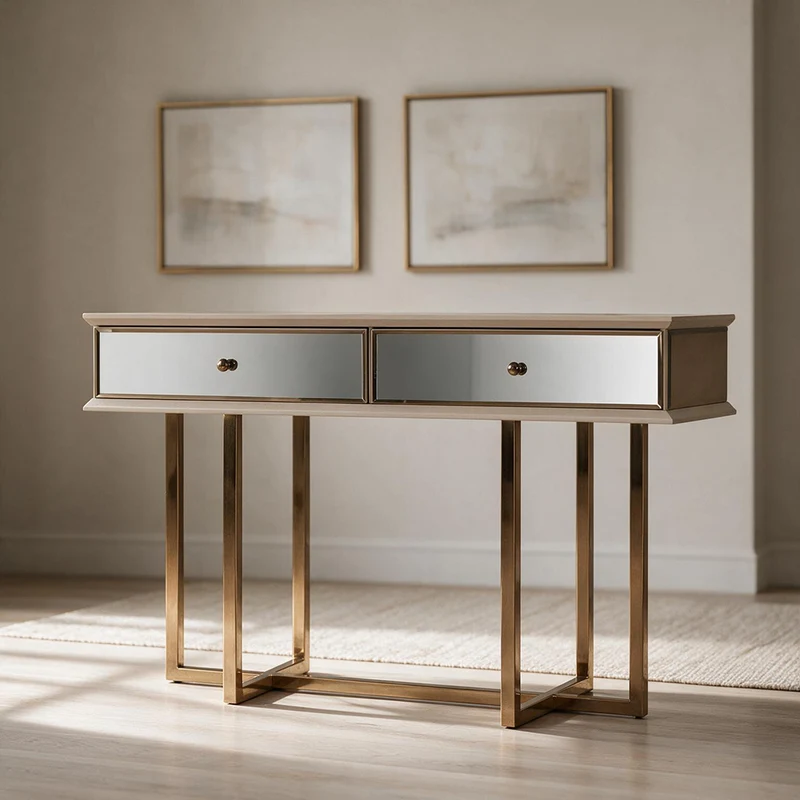 Dresser con gambe oro e 2 cassetti finitura vizon cream 140.4x80.3H cm - Eliza