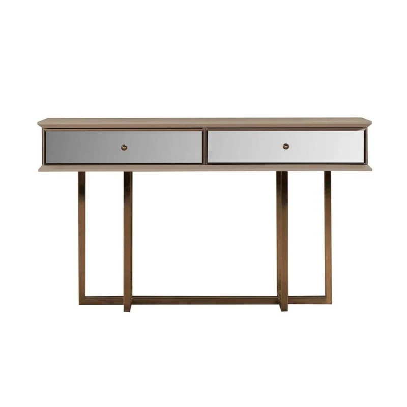 Dresser con gambe oro e 2 cassetti finitura vizon cream 140.4x80.3H cm - Eliza