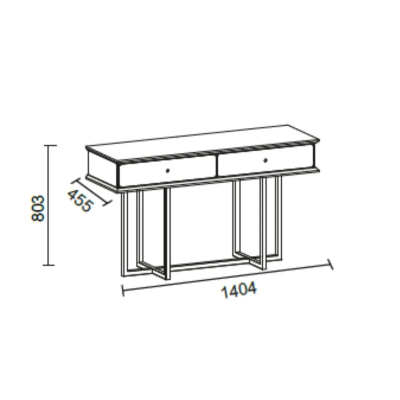 Dresser con gambe oro e 2 cassetti finitura vizon cream 140.4x80.3H cm - Eliza