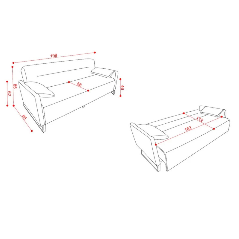 Divano 3 posti con funzione letto in tessuto colore beige - Odino