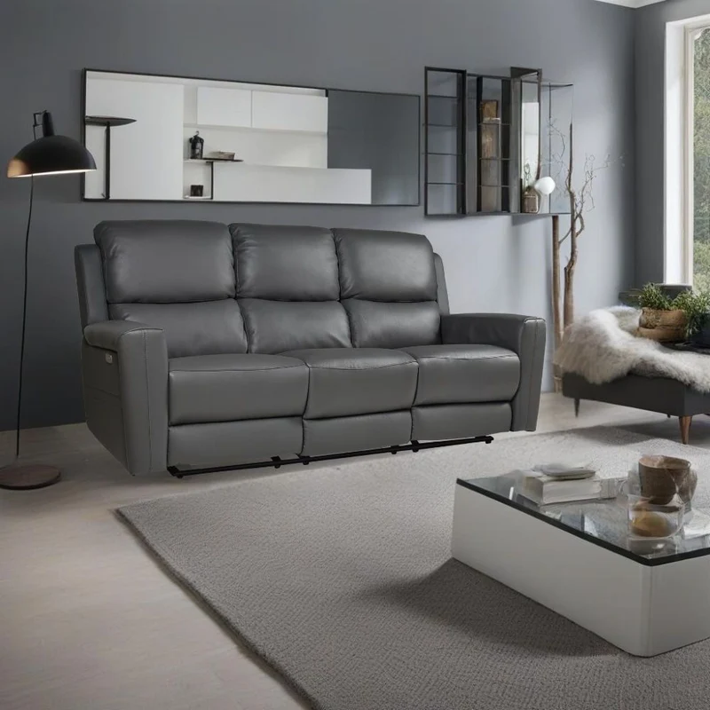 Divano con recliner elettrici 3 posti in vera pelle grigio scuro - Claus