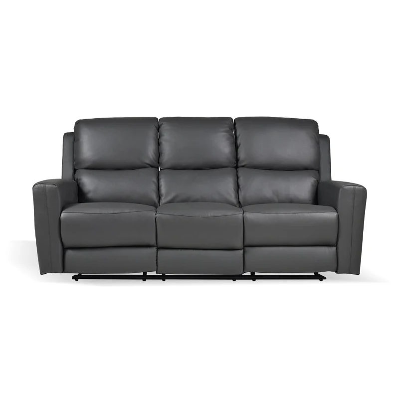Divano con recliner elettrici 3 posti in vera pelle grigio scuro - Claus