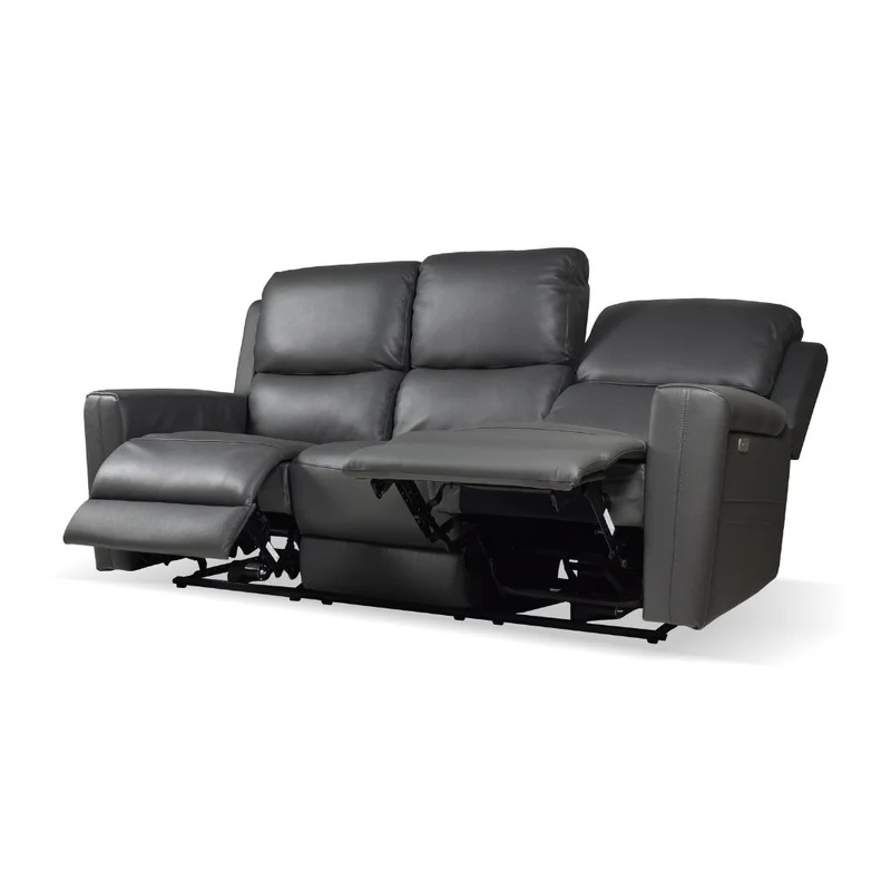 Divano con recliner elettrici 3 posti in vera pelle grigio scuro - Claus