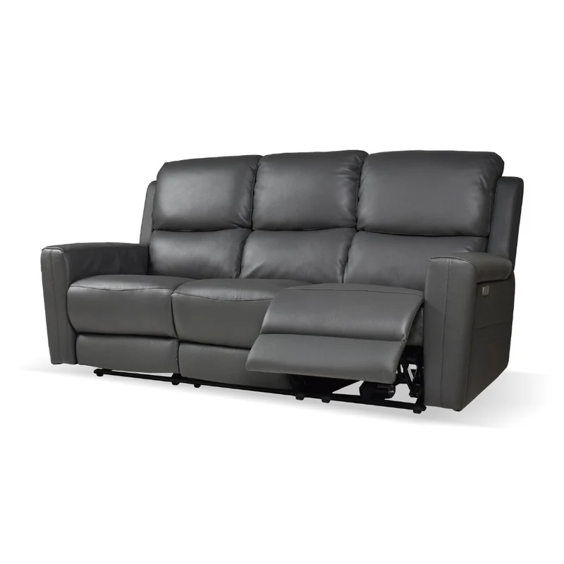 Divano con recliner elettrici 3 posti in vera pelle grigio scuro - Claus