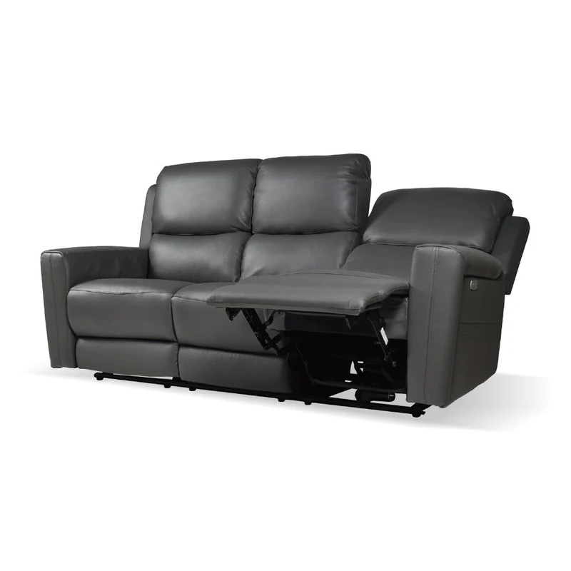 Divano con recliner elettrici 3 posti in vera pelle grigio scuro - Claus