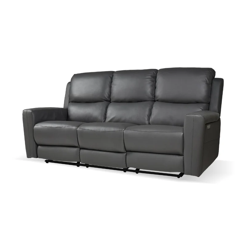 Divano con recliner elettrici 3 posti in vera pelle grigio scuro - Claus