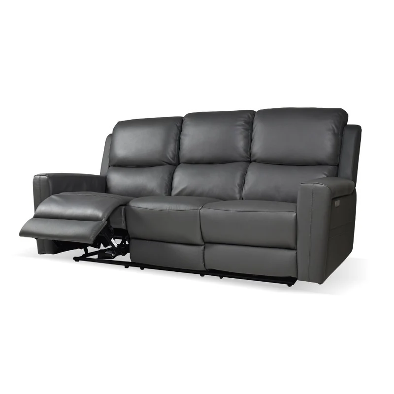 Divano con recliner elettrici 3 posti in vera pelle grigio scuro - Claus