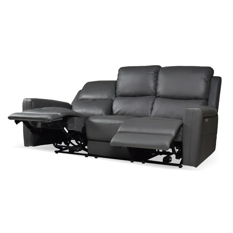 Divano con recliner elettrici 3 posti in vera pelle grigio scuro - Claus