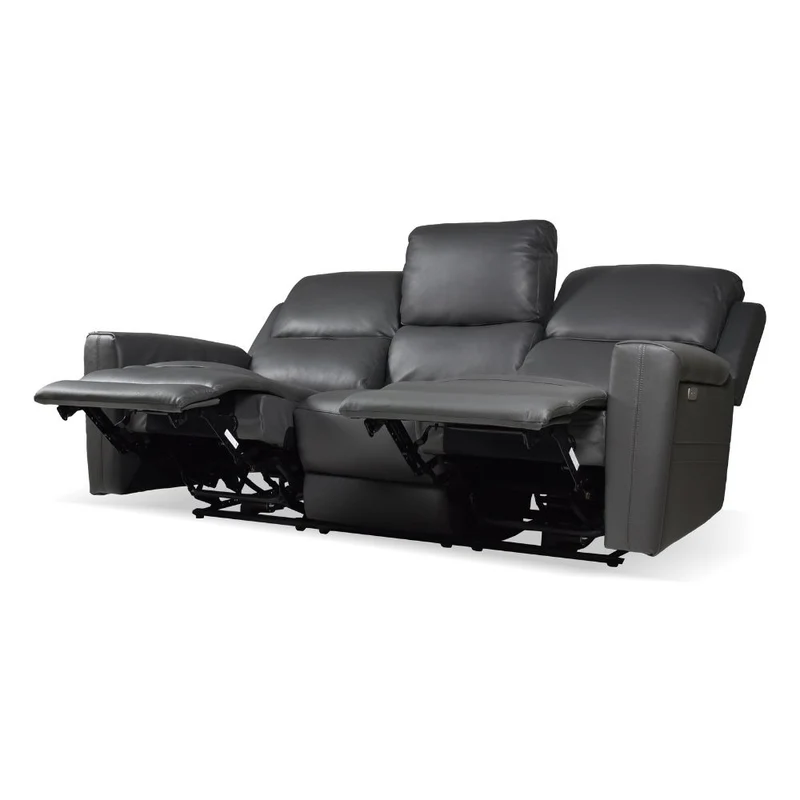 Divano con recliner elettrici 3 posti in vera pelle grigio scuro - Claus