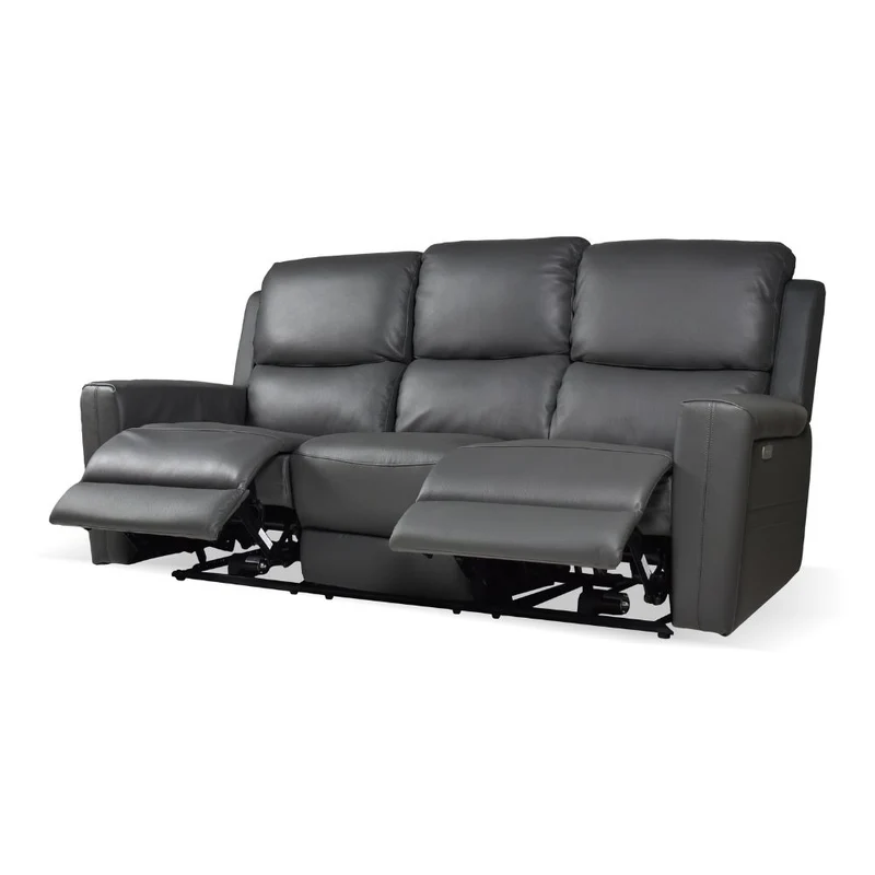 Divano con recliner elettrici 3 posti in vera pelle grigio scuro - Claus