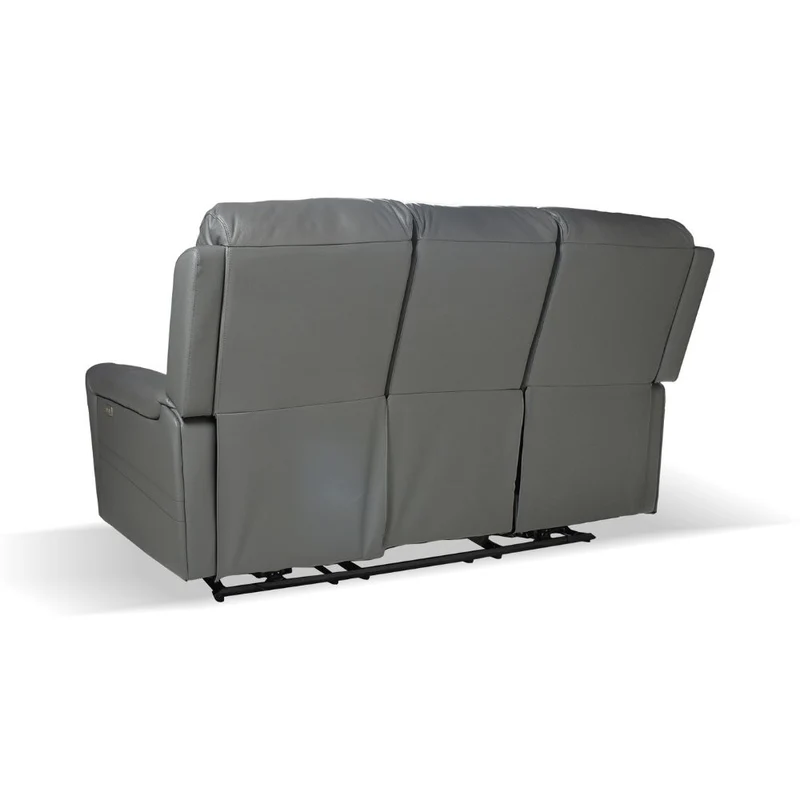 Divano con recliner elettrici 3 posti in vera pelle grigio scuro - Claus