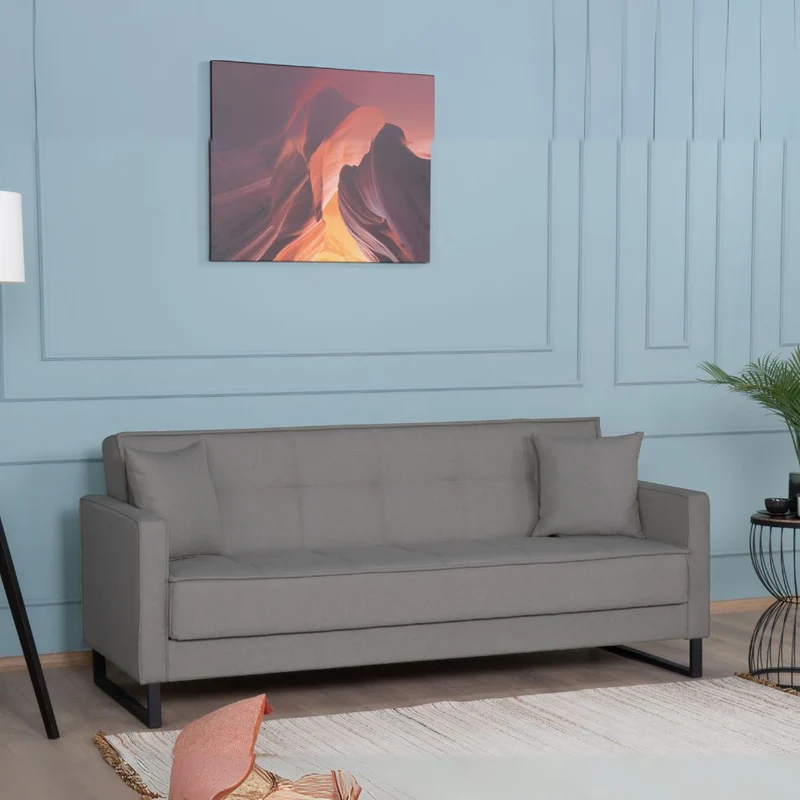 Divano letto con contenitore 3 posti in vellutino colore grigio - Legen