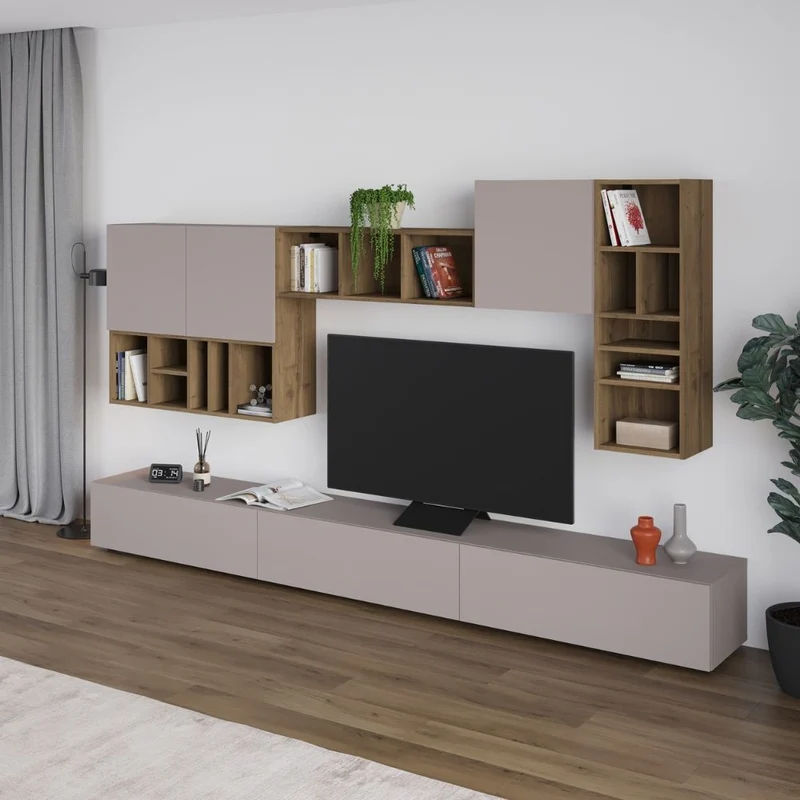 Parete attrezzata colore tortora e noce 300x192H cm - Big
