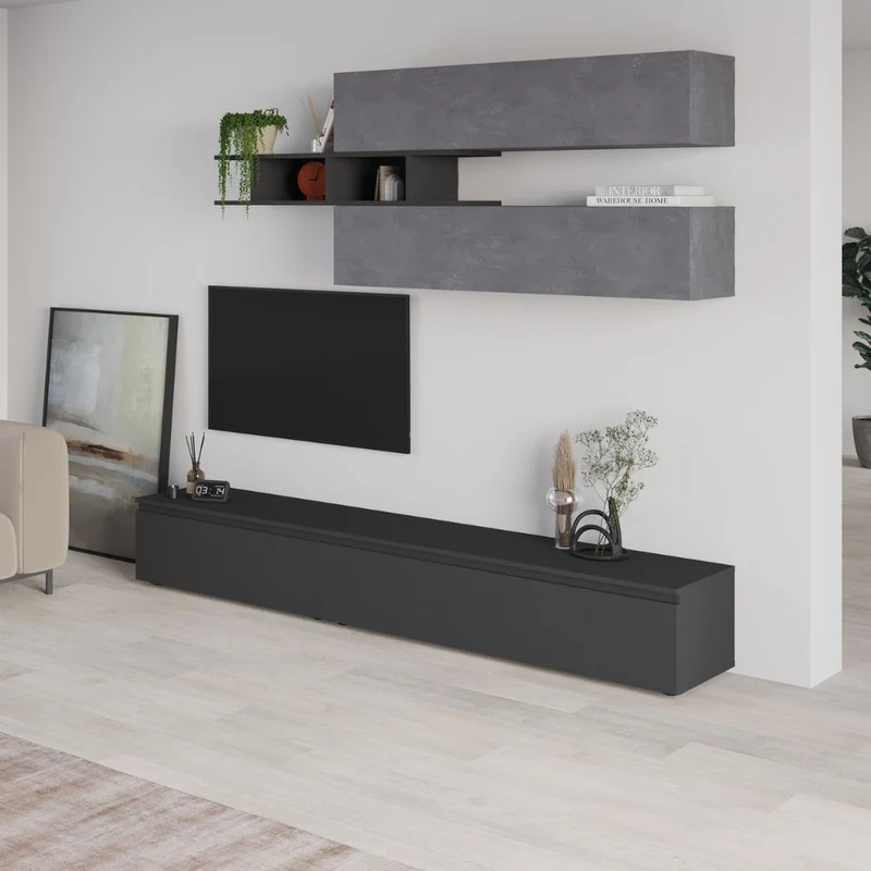 Parete attrezzata colore cemento e antracite 250x206H cm - Cant