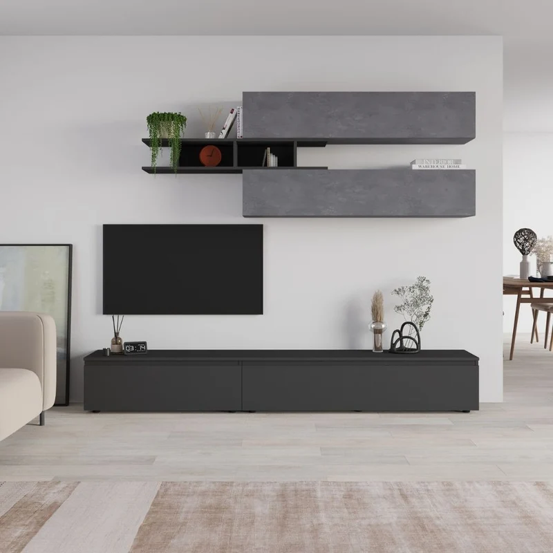 Parete attrezzata colore cemento e antracite 250x206H cm - Cant