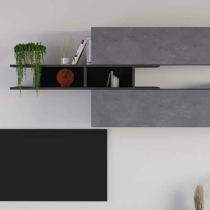 Parete attrezzata colore cemento e antracite 250x206H cm - Cant