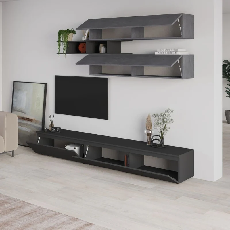 Parete attrezzata colore cemento e antracite 250x206H cm - Cant