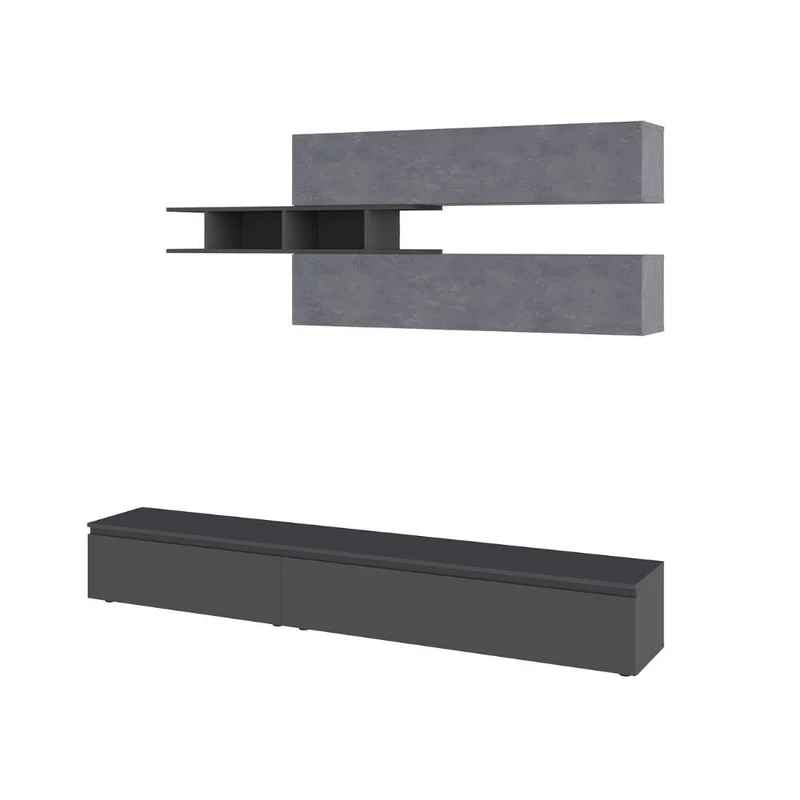 Parete attrezzata colore cemento e antracite 250x206H cm - Cant