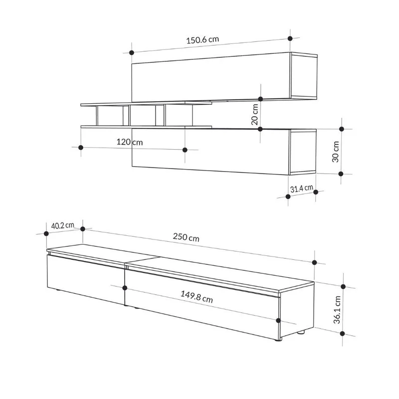 Parete attrezzata colore cemento e antracite 250x206H cm - Cant