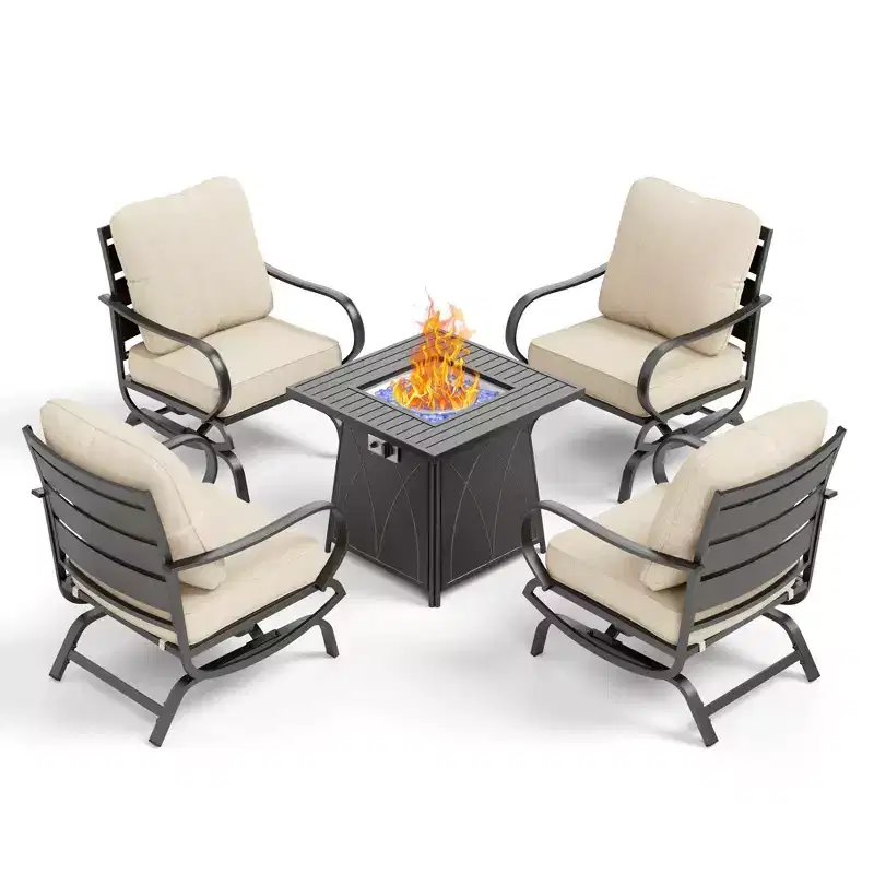 Ensemble de mobilier de patio en métal 5 pièces Captiva Designs avec foyer, fauteuils à bascule pour jardin, porche, arrière-cour