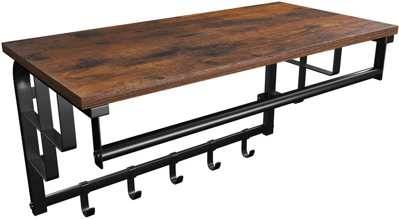Porte-manteau mural vintage avec étagère 66 x 30 x 31,7 cm pratique et décoratif pour entrée salon en MDF noir 12_0008822