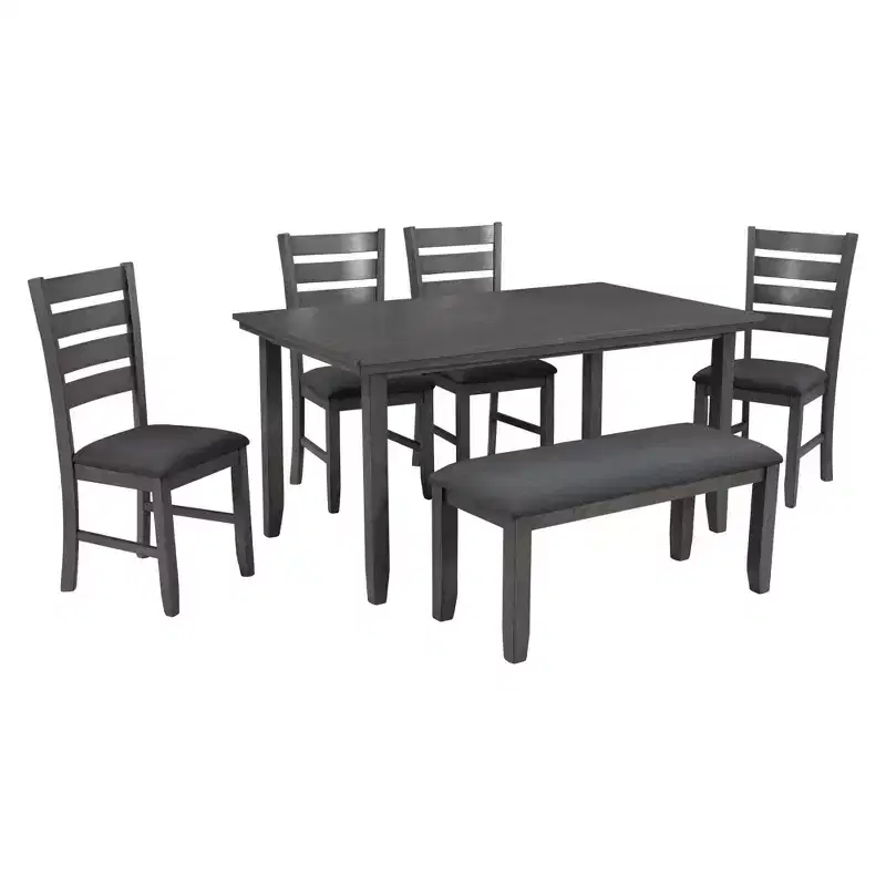 Ensemble de salle à manger rustique Whisen 6 pièces en bois avec 4 chaises et un banc