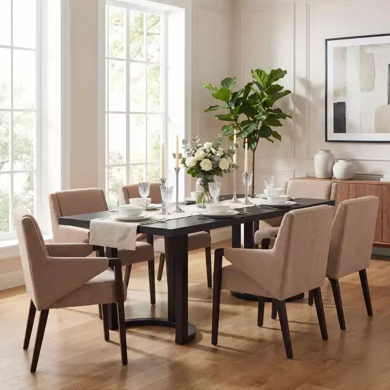 Christopher Knight Home Harish Ensemble de salle à manger moderne 7 pièces en bois d'hévéa rembourré en lin avec table rectangulaire