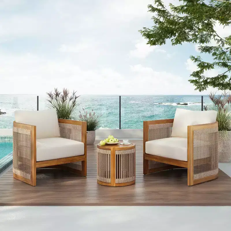 Christopher Knight Home Krizzix Ensemble de 3 pièces de mobilier d'extérieur bohème en bois d'acacia et corde tressée avec coussins