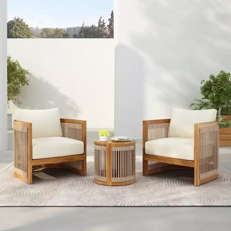 Christopher Knight Home Krizzix Ensemble de 3 pièces de mobilier d'extérieur bohème en bois d'acacia et corde tressée avec coussins
