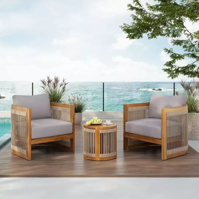 Christopher Knight Home Krizzix Ensemble de 3 pièces de mobilier d'extérieur bohème en bois d'acacia et corde tressée avec coussins
