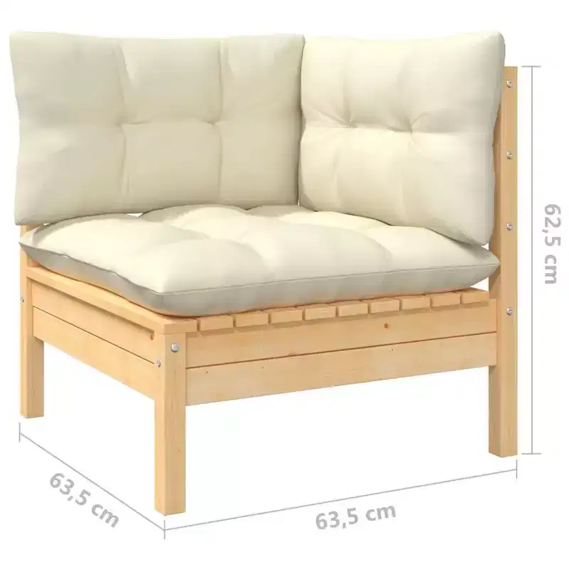 vidaXL Salon de jardin 9 pièces en pin massif avec coussins crème – Configuration modulable pour jardin, terrasse et espaces extérieurs