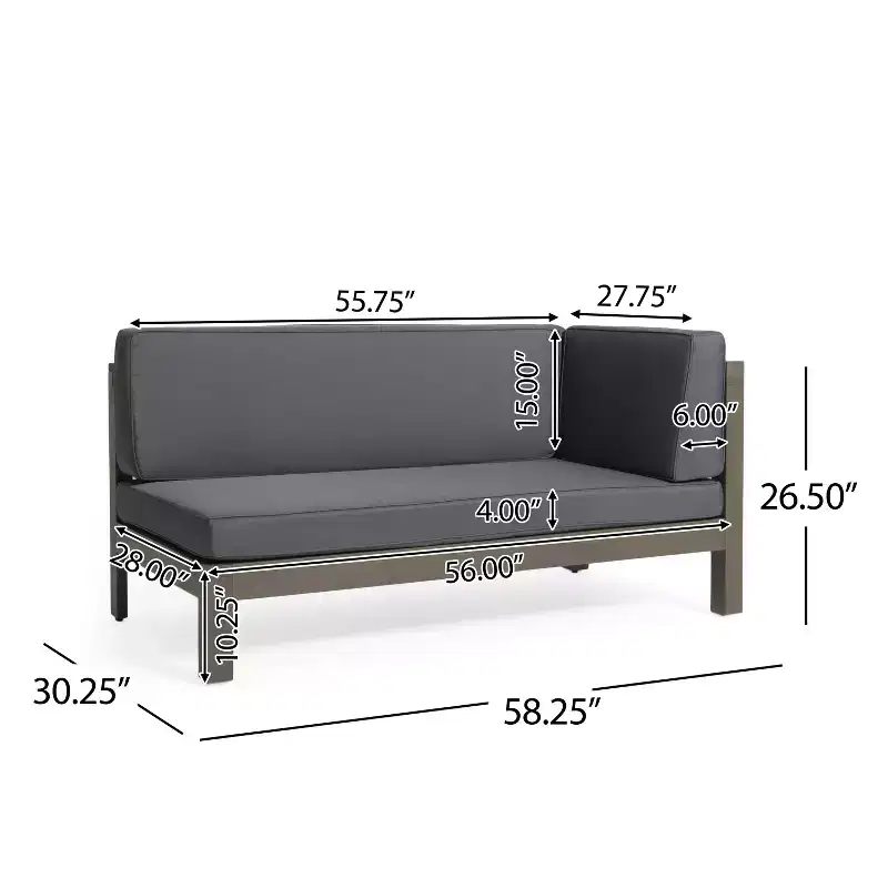 GDFStudio Elowen Ensemble 3 pièces de conversation d'extérieur à accoudoir droit en bois d'acacia et tissu déperlant avec dossier en X