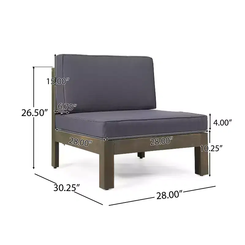 GDFStudio Elowen Ensemble 3 pièces de conversation d'extérieur à accoudoir droit en bois d'acacia et tissu déperlant avec dossier en X
