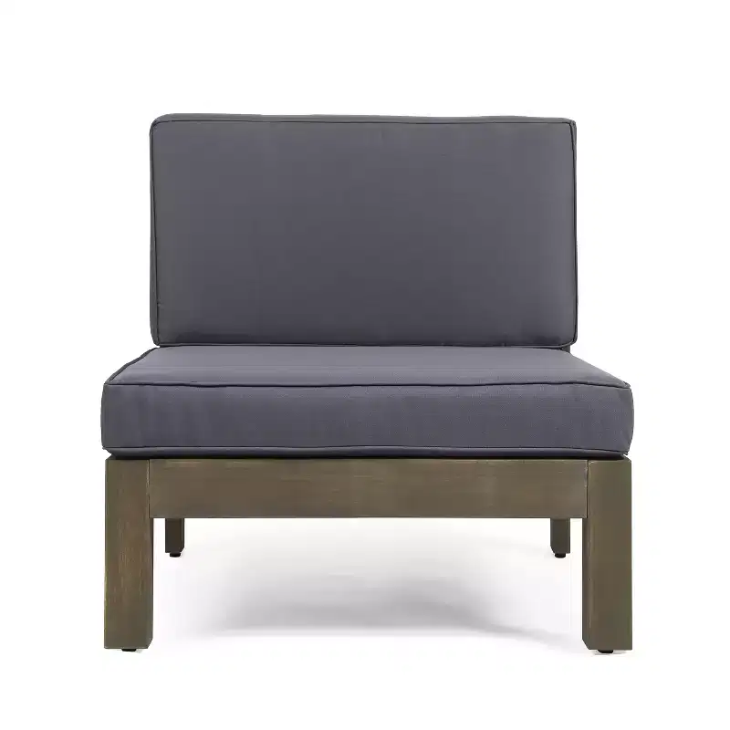 GDFStudio Elowen Ensemble 3 pièces de conversation d'extérieur à accoudoir droit en bois d'acacia et tissu déperlant avec dossier en X