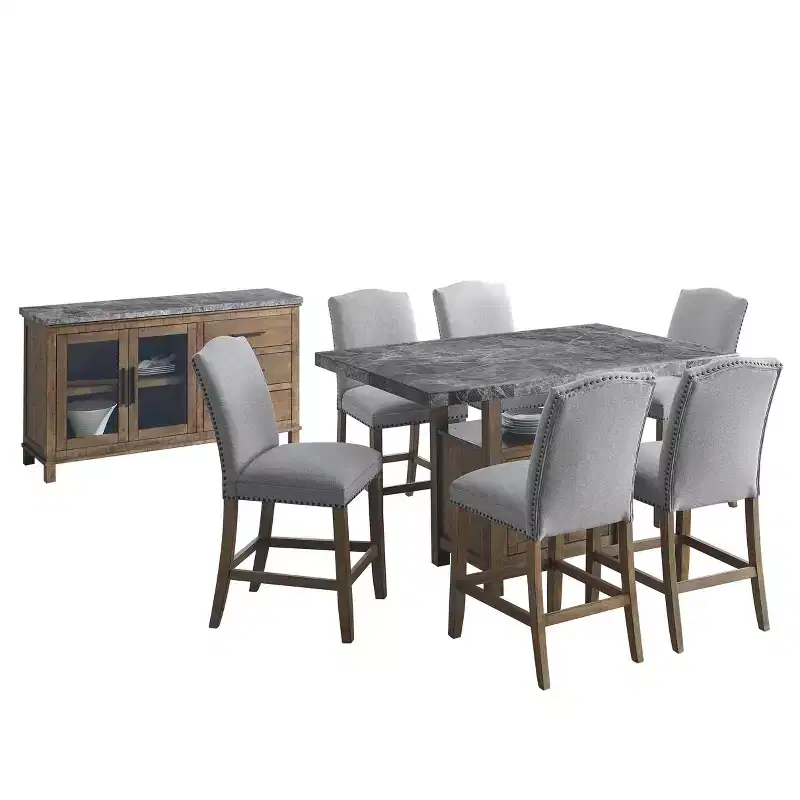 Ensemble de salle à manger 8 pièces Grayson en marbre gris/bois flotté - Steve Silver Co.